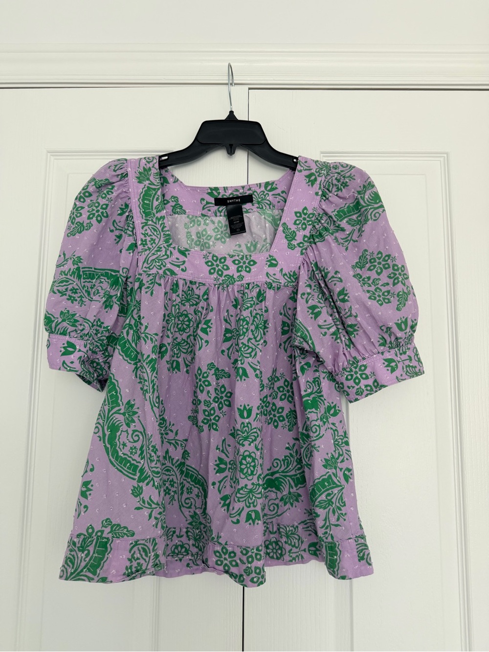 Smythe Lavender Puff-Sleeve Printed Peasant Top